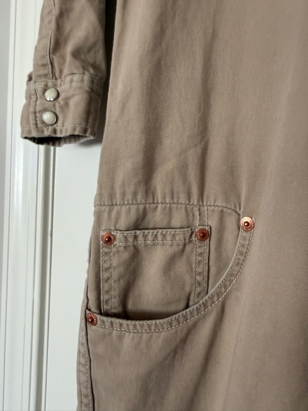 Denimst Cowboy Jumpsuit XS 100% cotton Workwear-Style Tan Utility Jumpsuit mexic - Picture 13 of 16